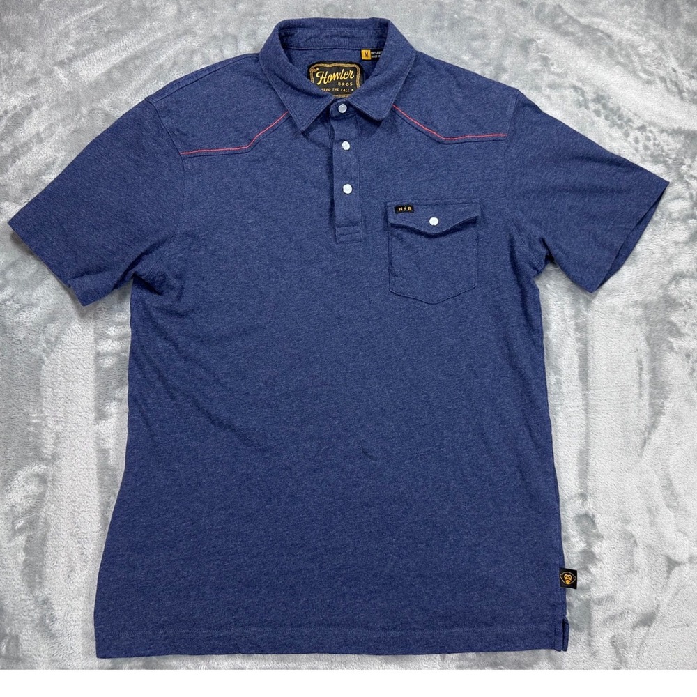 Howler Brothers Mens Blue Western Polo Shirt Pearl Snap Pocket Cotton Size M